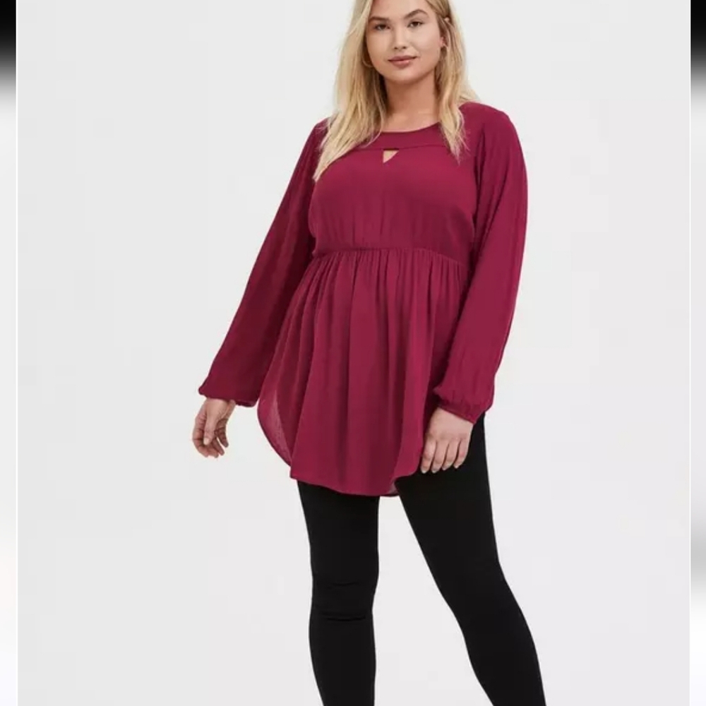 Torrid Relaxed Tiered Long Sleeve Burgundy Blouse 3X